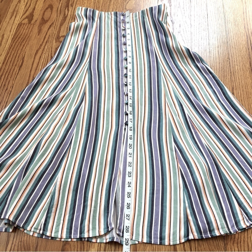 Anthropologie Maeve Silky Freya striped Freya Button lagenlook Midi Skirt 0/W26 - Picture 11 of 16